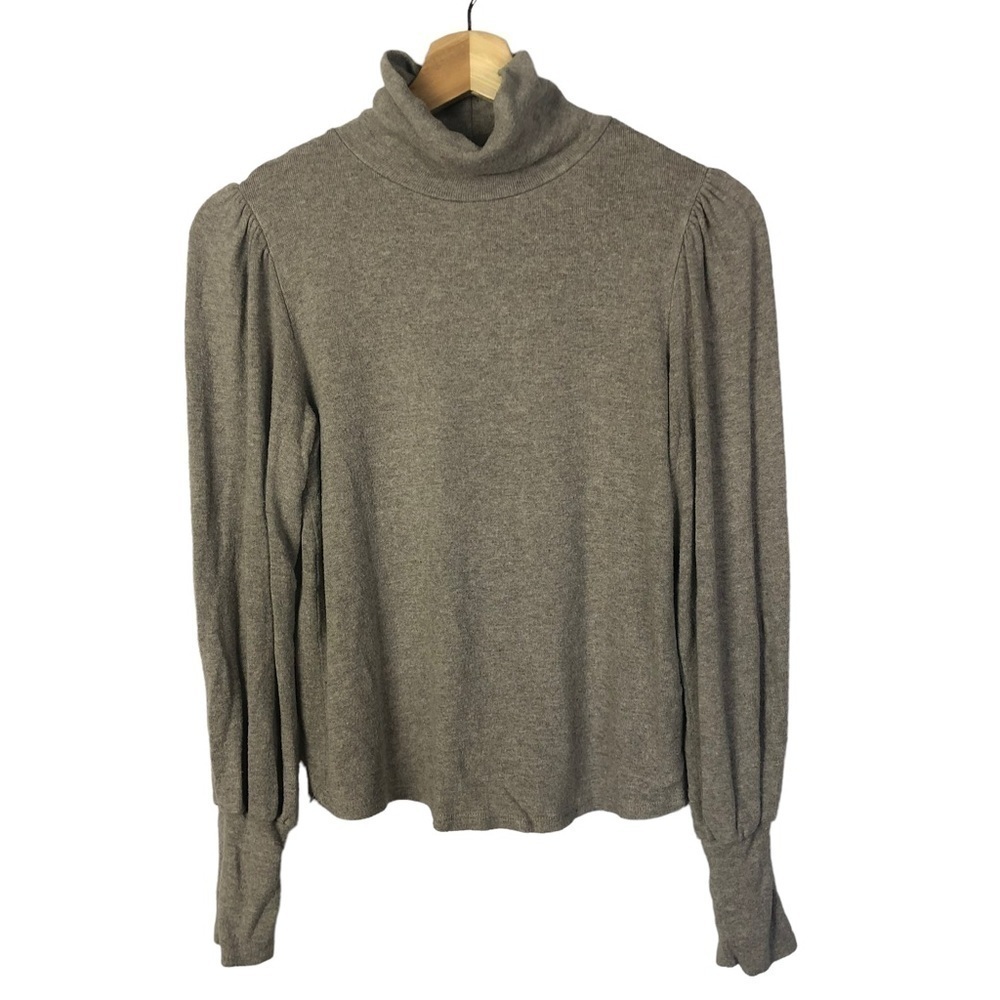 Velvet by Graham‎ & Spencer Beige Mock Neck Balloon Sleeve Knit Sweater S